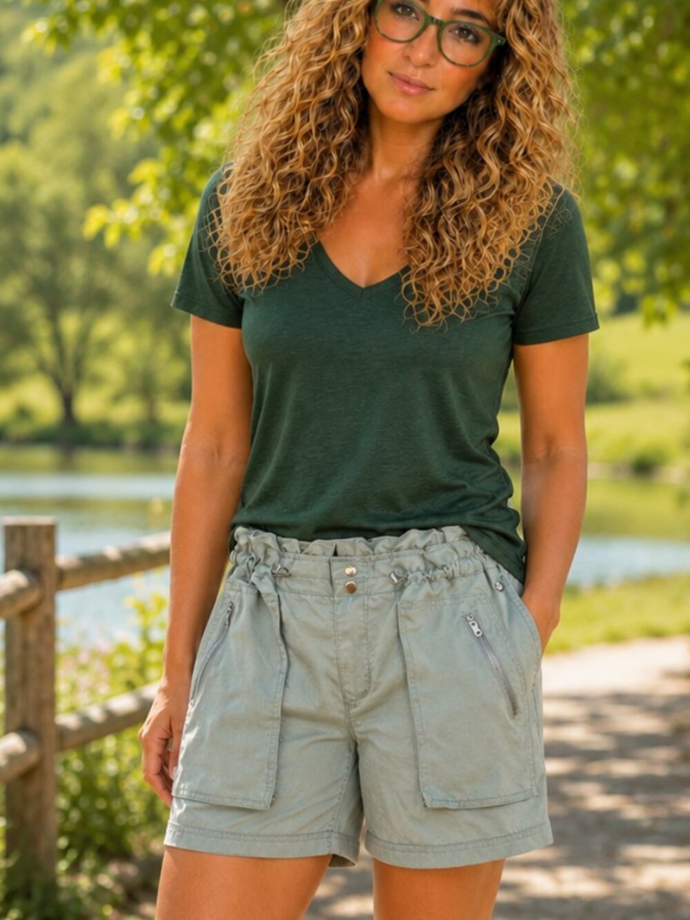 Size Medium Women's Army Green Shorts Calia Ladies Summer - Picture 2 of 6